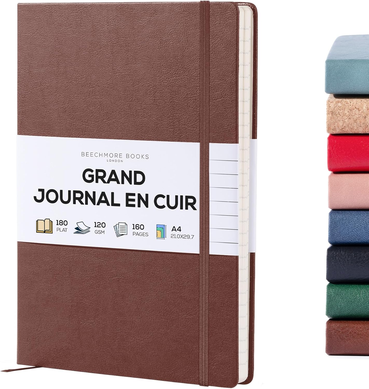 Carnet premium A4 en cuir vegan, couverture rigide, papier ligné épais 120 g/m²